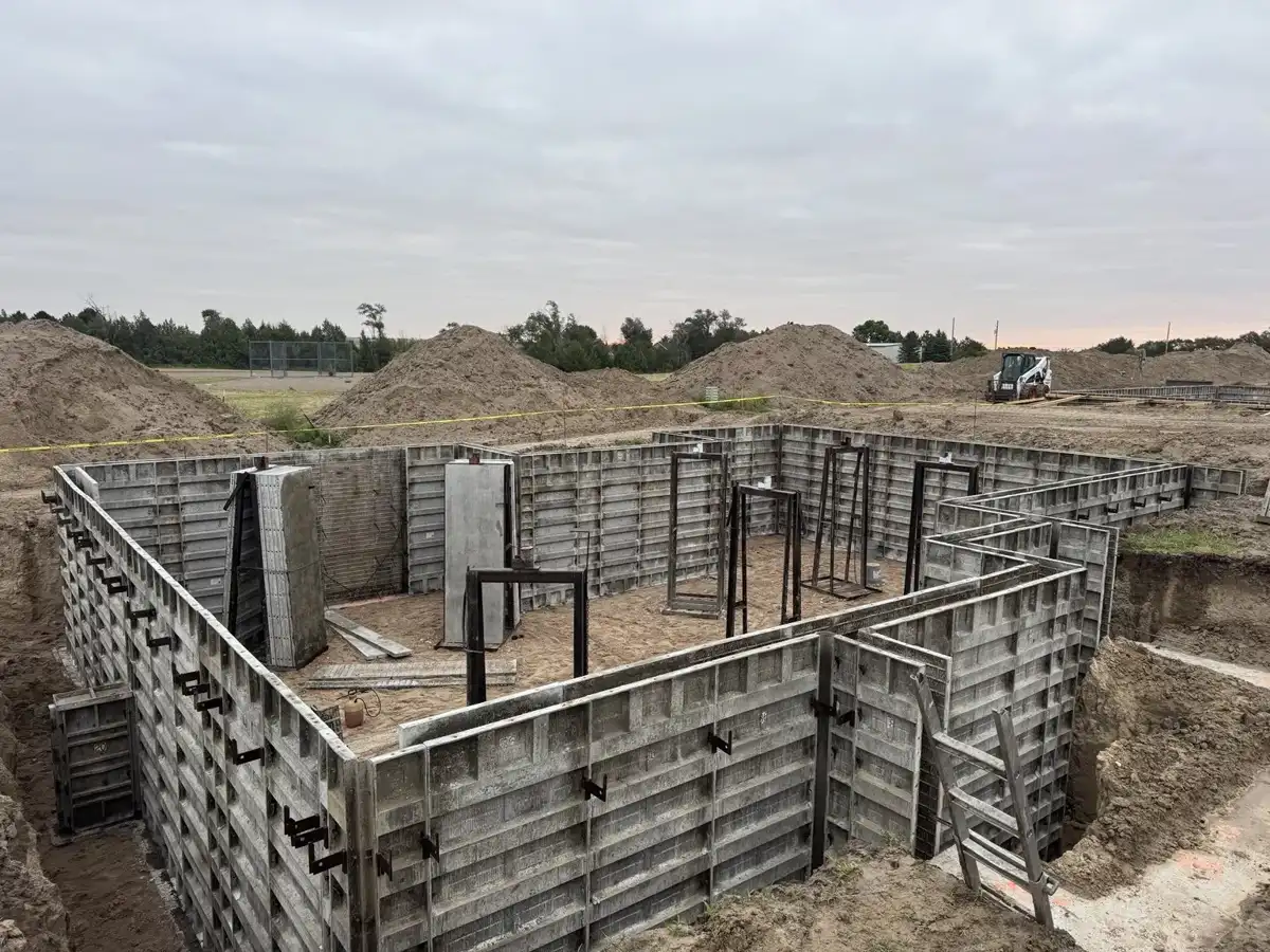 Corner view of basement foundation formwork