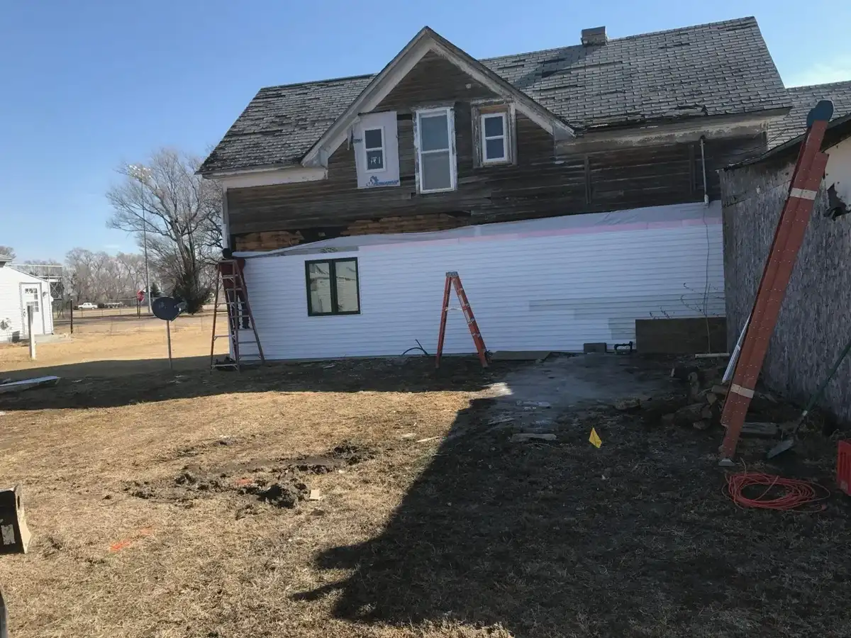Side elevation of a home during exterior renovation