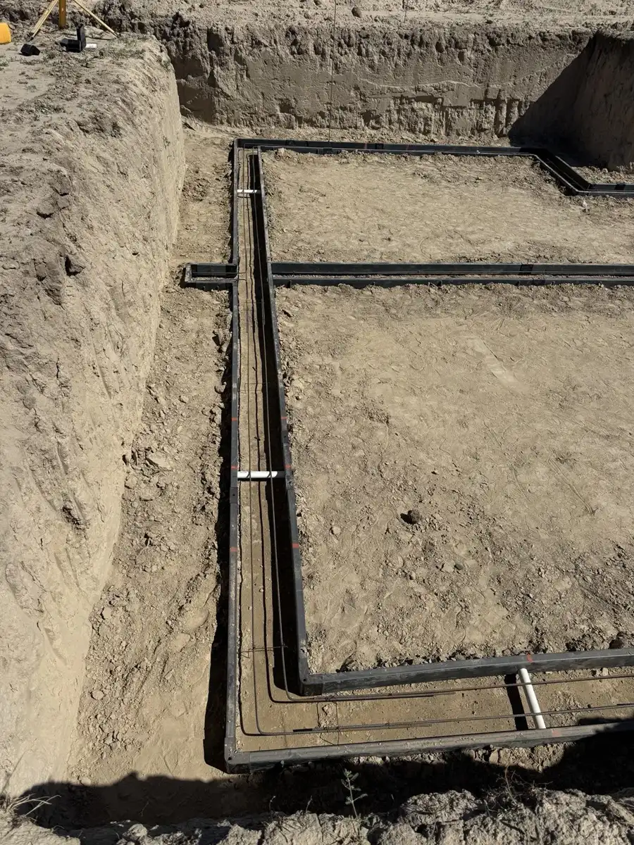 Close view of foundation footing forms