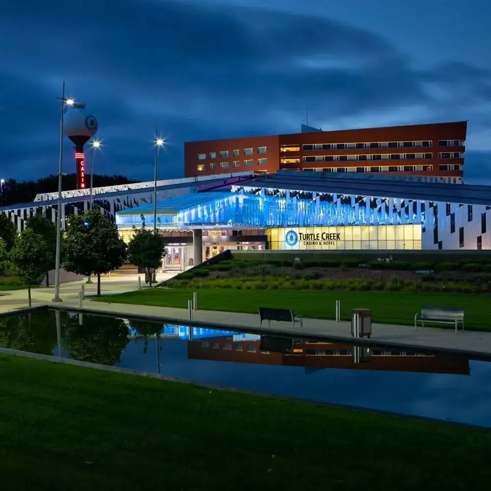 Turtle Creek Casino and Hotel exterior at dusk