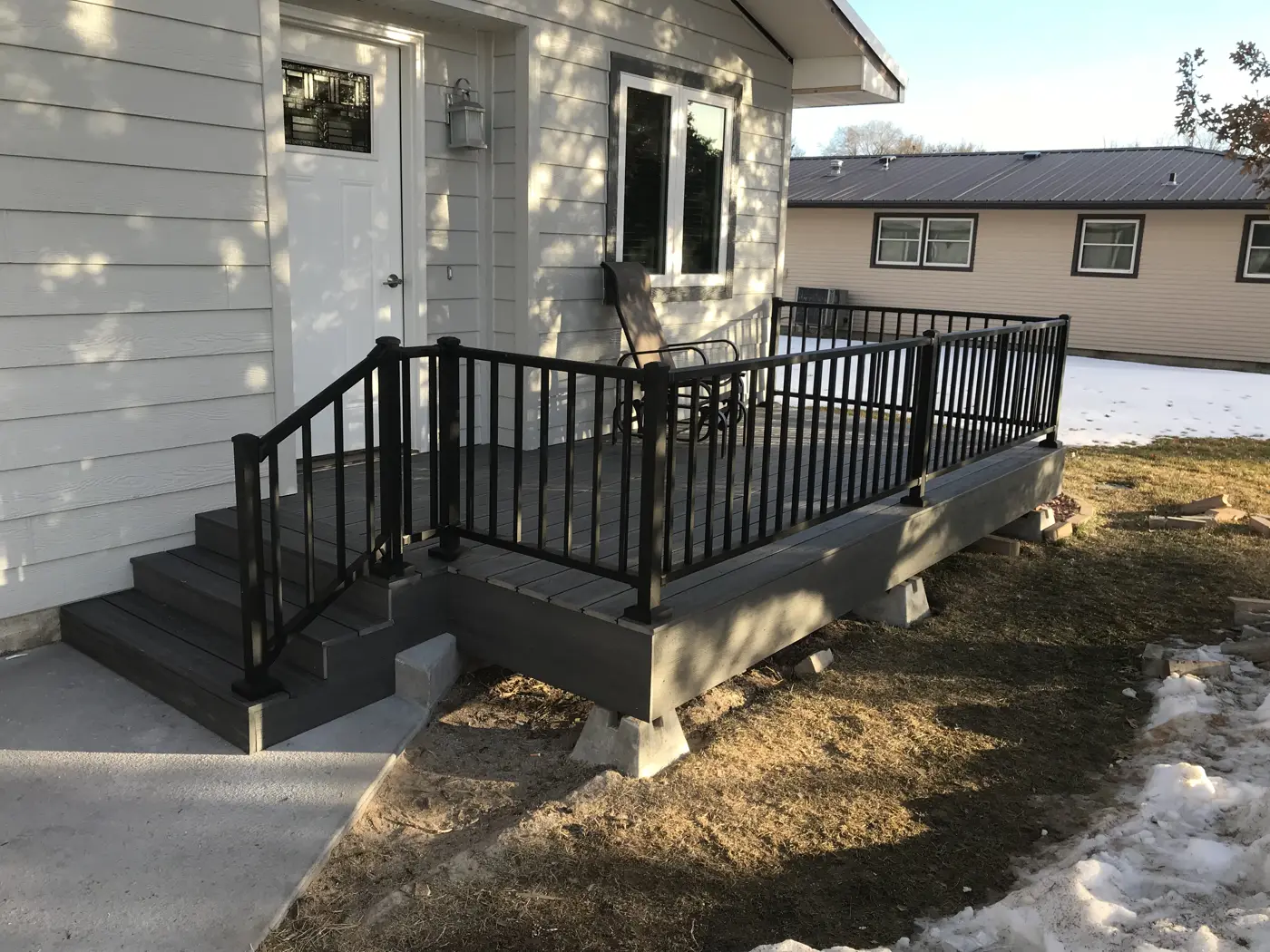 Finished exterior and entry deck