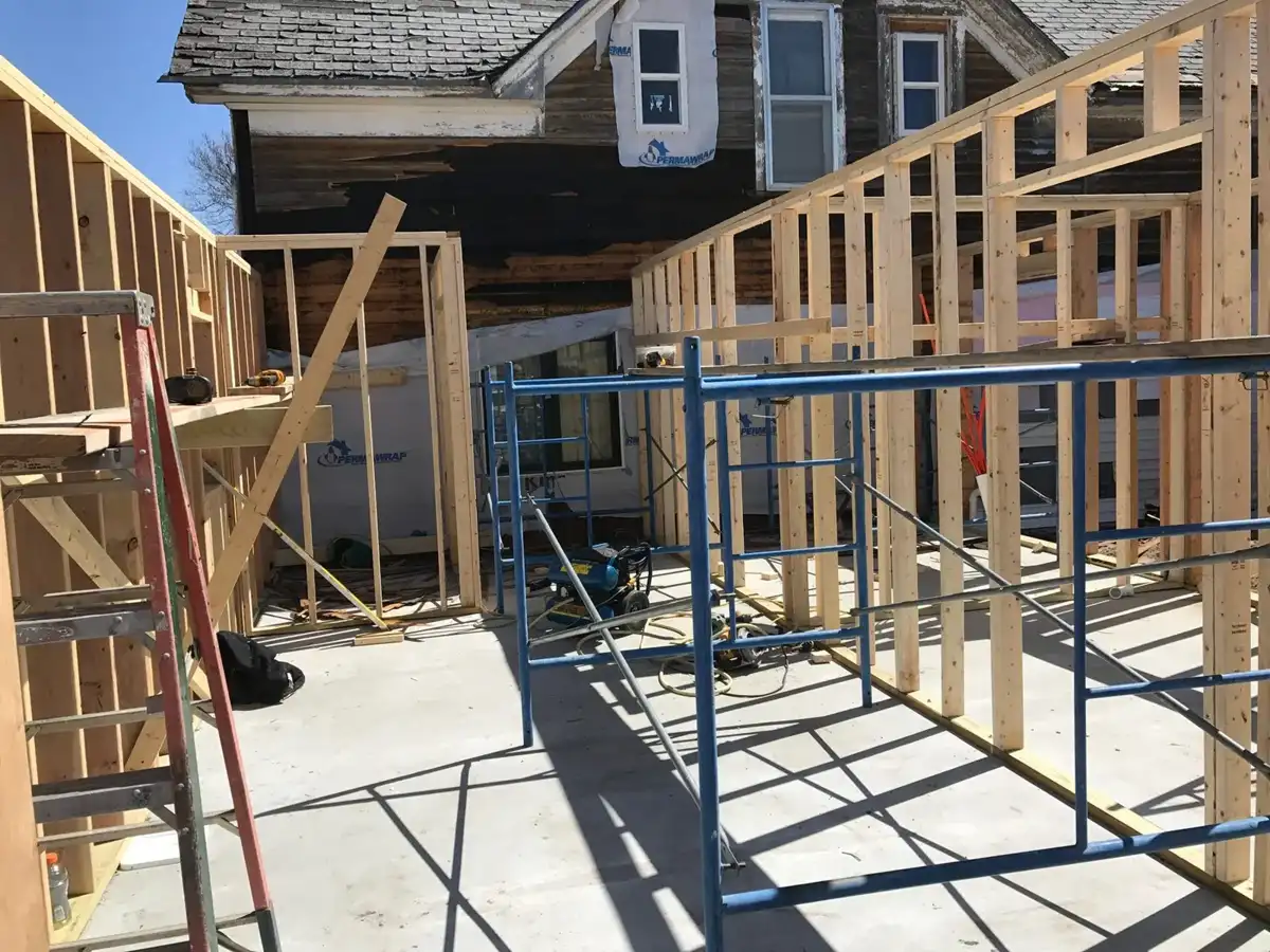 Timber walls being framed above the completed concrete slab