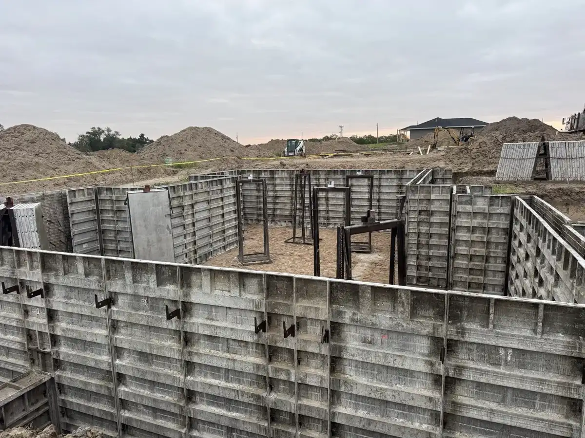 Foundation formwork viewed across the front wall