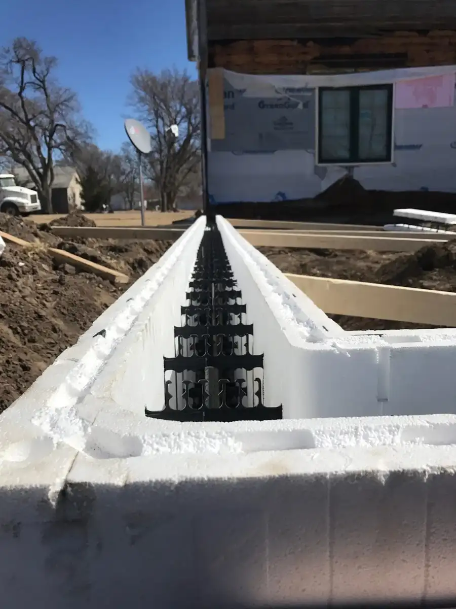 Close view inside insulated concrete wall forms