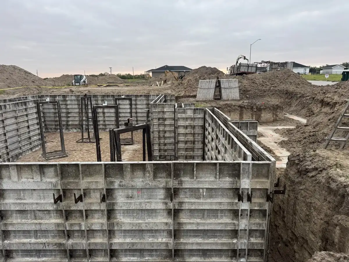 Basement foundation wall forms ready for the next stage